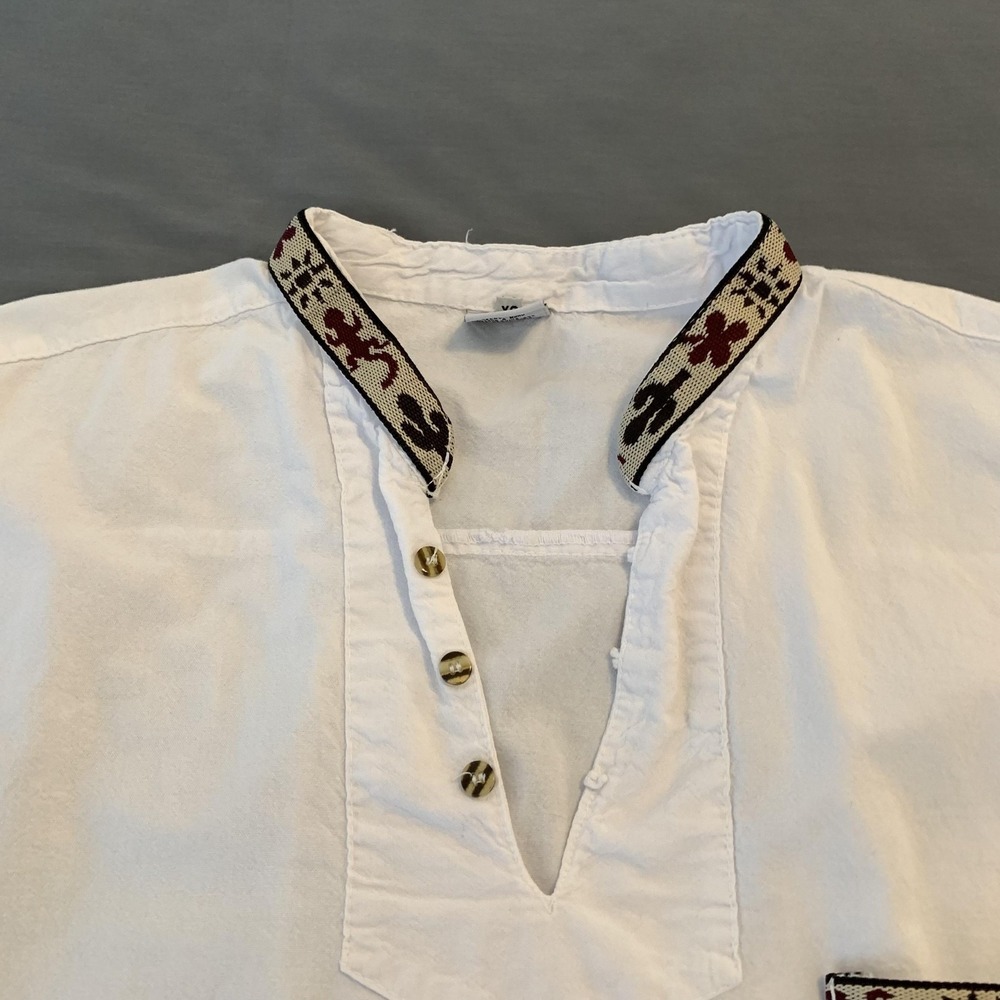 Adis Shirt Mens XL White Embroidered Band Collar Short Sleeve Beach Wear Cotton - Picture 4 of 9